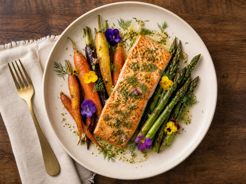 A plated kosher main course styled for an intimate dinner