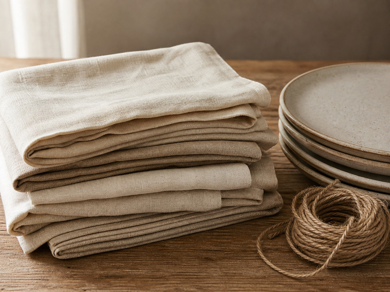 A stack of neatly folded linens and napkins ready for the table